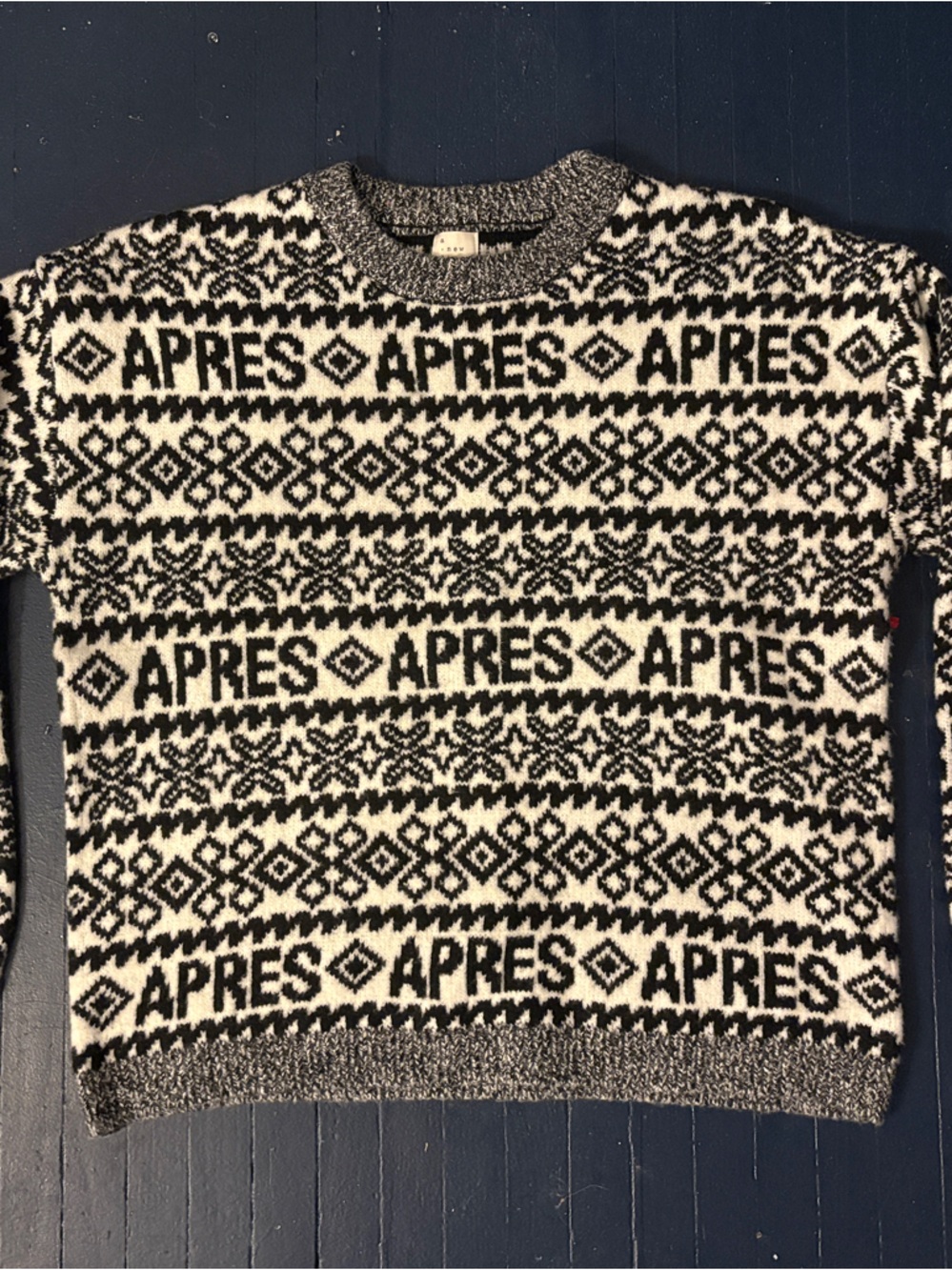 Black and ivory APRES' Fair Isle knit sweater